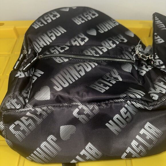 Betsey Johnson Sporty Logo Backpack with Wristlet Black White NWOT